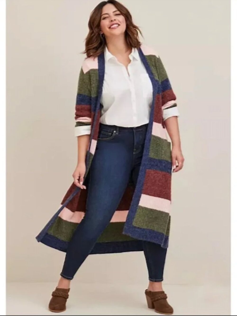 Torrid Chunky Duster Multicolor Stripe Knit Cardigan